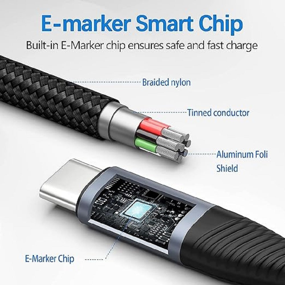 USP BoostUp Cafule Braided USB-C to USB-C (3.2 Gen 2x2) Charge & Video Cable (1M) - Black, 5A/100W PD, 20Gbps, 8K/60Hz, 5 Years Warranty - Image 4