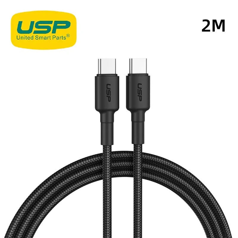 USP BoostUp Braided USB-C to USB-C Cable (2M) Black -3A/60W, Fast & Safe Charge,Samsung Galaxy,Apple iPhone,iPad,MacBook,Google,OPPO, 5 Years Warranty - Image 5
