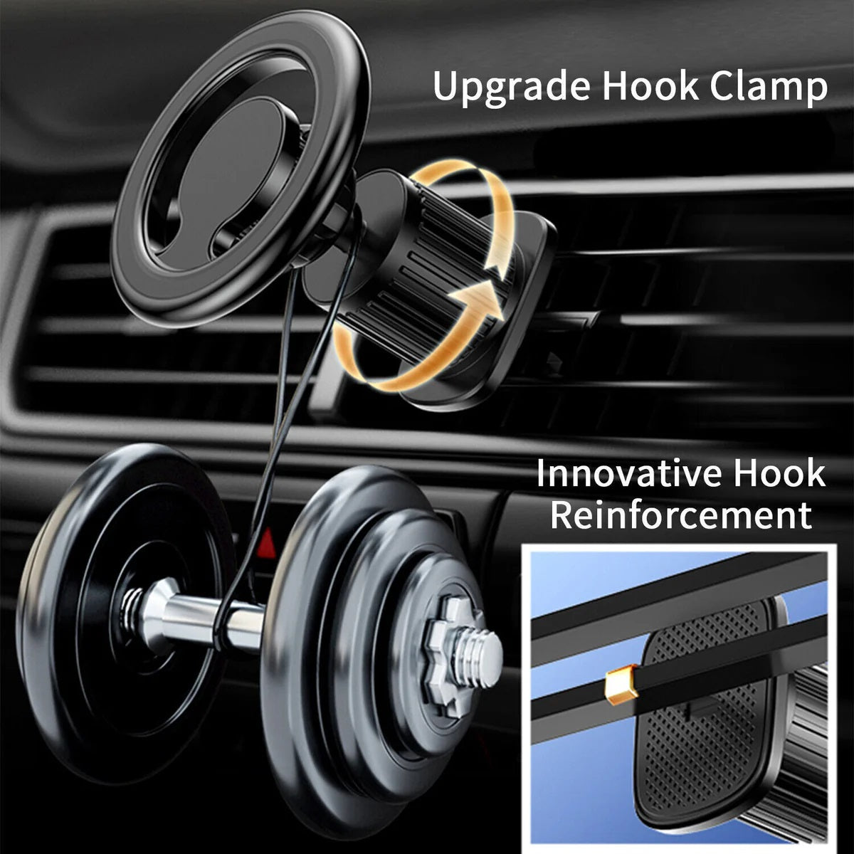 Pisen 2-in-1 Car Air Vent and Dashboard Mount Phone Holder - Black, Magnetic Hook With MagSafe, Easy to install, Apple, 360 Rotation - Image 4