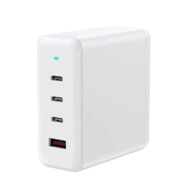 USP 100W Four Ports USB-C PD GaN Wall Charger White - 3x USB-C, 1x USB-A, Efficient, High Quality, Tablet, Laptop, iPhone, 5 Years Warranty