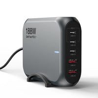 USP 188W GaN 5 Ports USB-C PD Laptop Wall Charger Black - 3x USB-C, 2x USB-A, Efficiently, High Quality, Tablet, Laptop, iPhone, 5 Years Warranty - Image 1