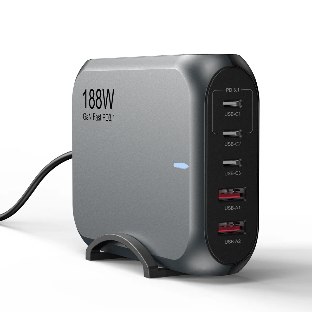 USP 188W GaN 5 Ports USB-C PD Laptop Wall Charger Black - 3x USB-C, 2x USB-A, Efficiently, High Quality, Tablet, Laptop, iPhone, 5 Years Warranty - Image 1