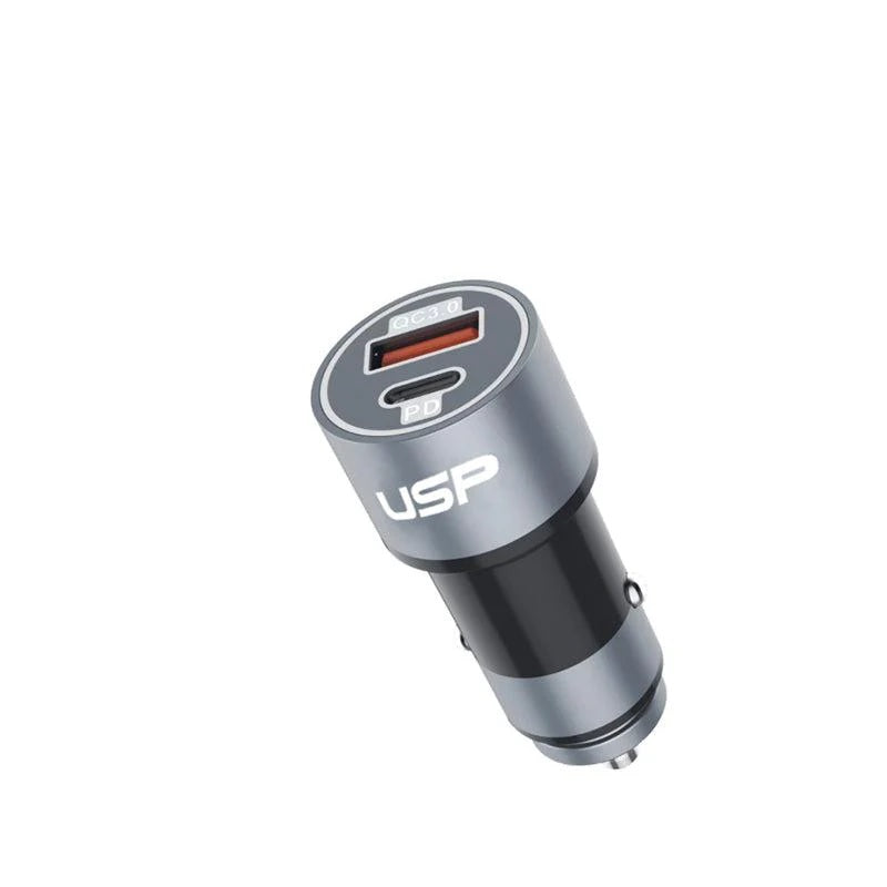 USP 43W Dual Port Car Charger (USB-C PD 25W + USB-A QC 3.0) – Silver, Smart Protection, Dual USB, Fast charging for Samsung & iPhone, 5 Years Warranty - Image 4