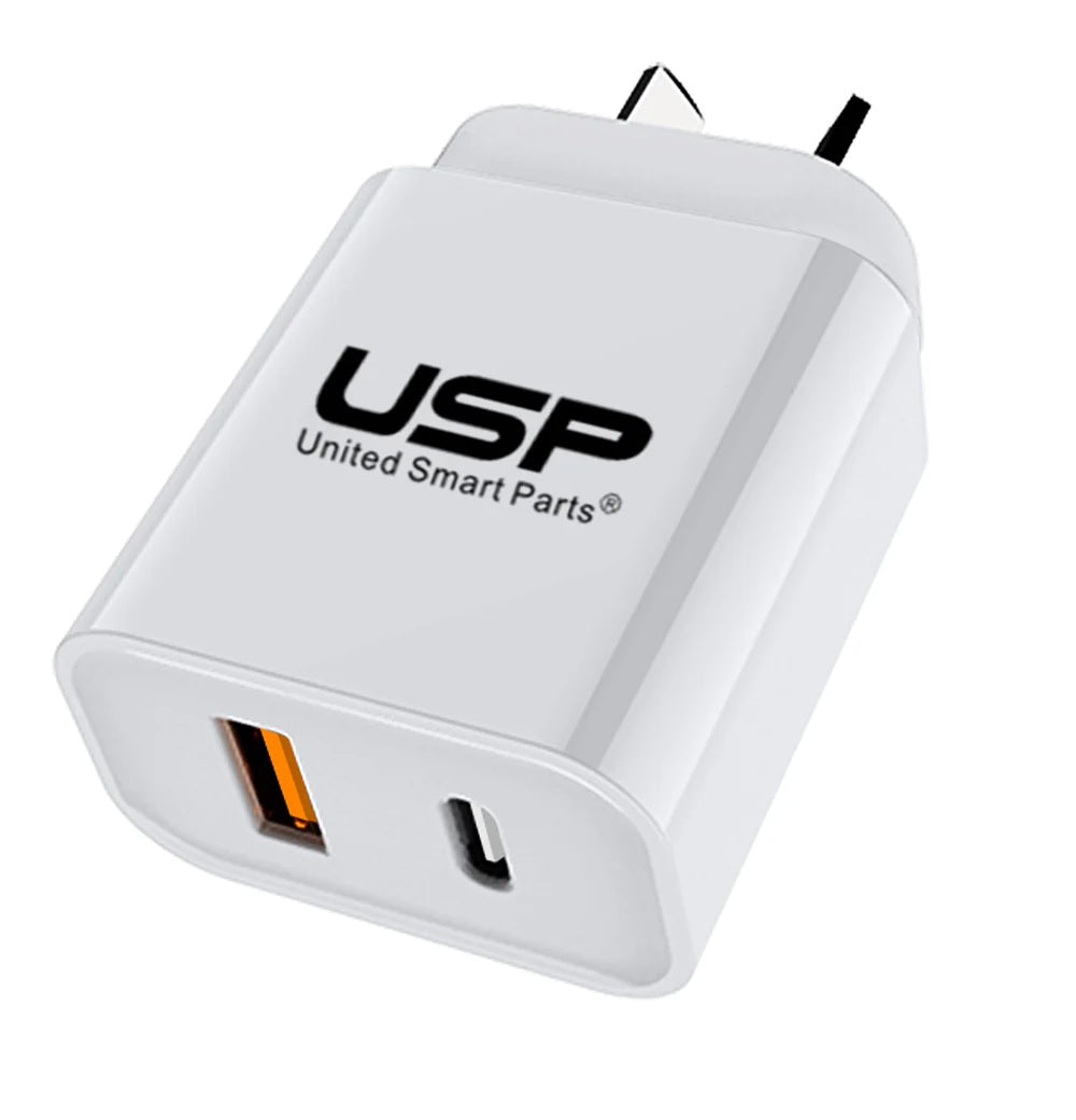 USP 20W Dual Port Fast Wall Charger - White, 1xUSB-C(20W PD), 1xUSB-A(18W QC 3.0), Compact and Lightweight, 5 Years Warranty - Image 5