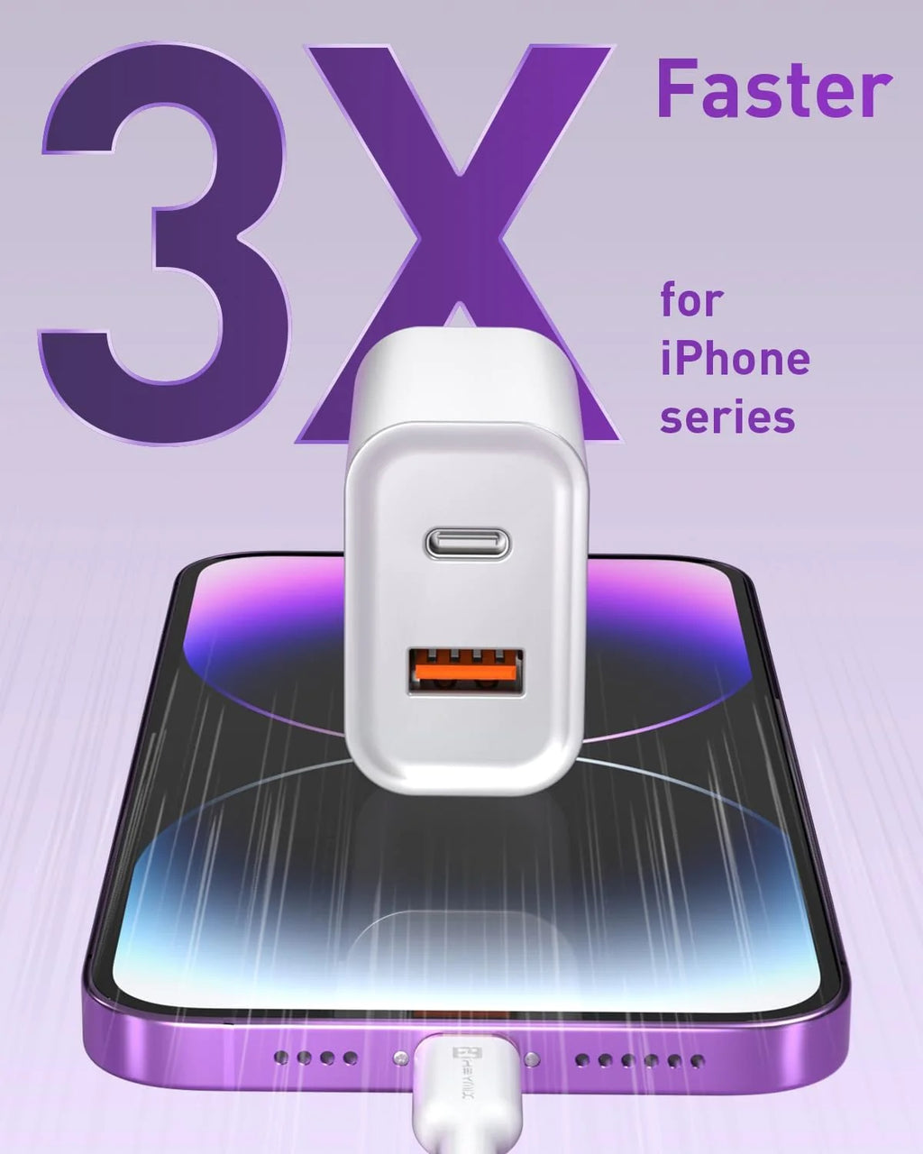 USP 20W Dual Port Fast Wall Charger - White, 1xUSB-C(20W PD), 1xUSB-A(18W QC 3.0), Compact and Lightweight, 5 Years Warranty - Image 4