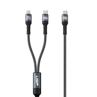 USP Braided 2-in-1 USB-C to Lighting (27W) + USB-C (100W) Super Fast Charging Cable (1.2M) Black - High Speed Charging, 5 Years Warranty - Image 1