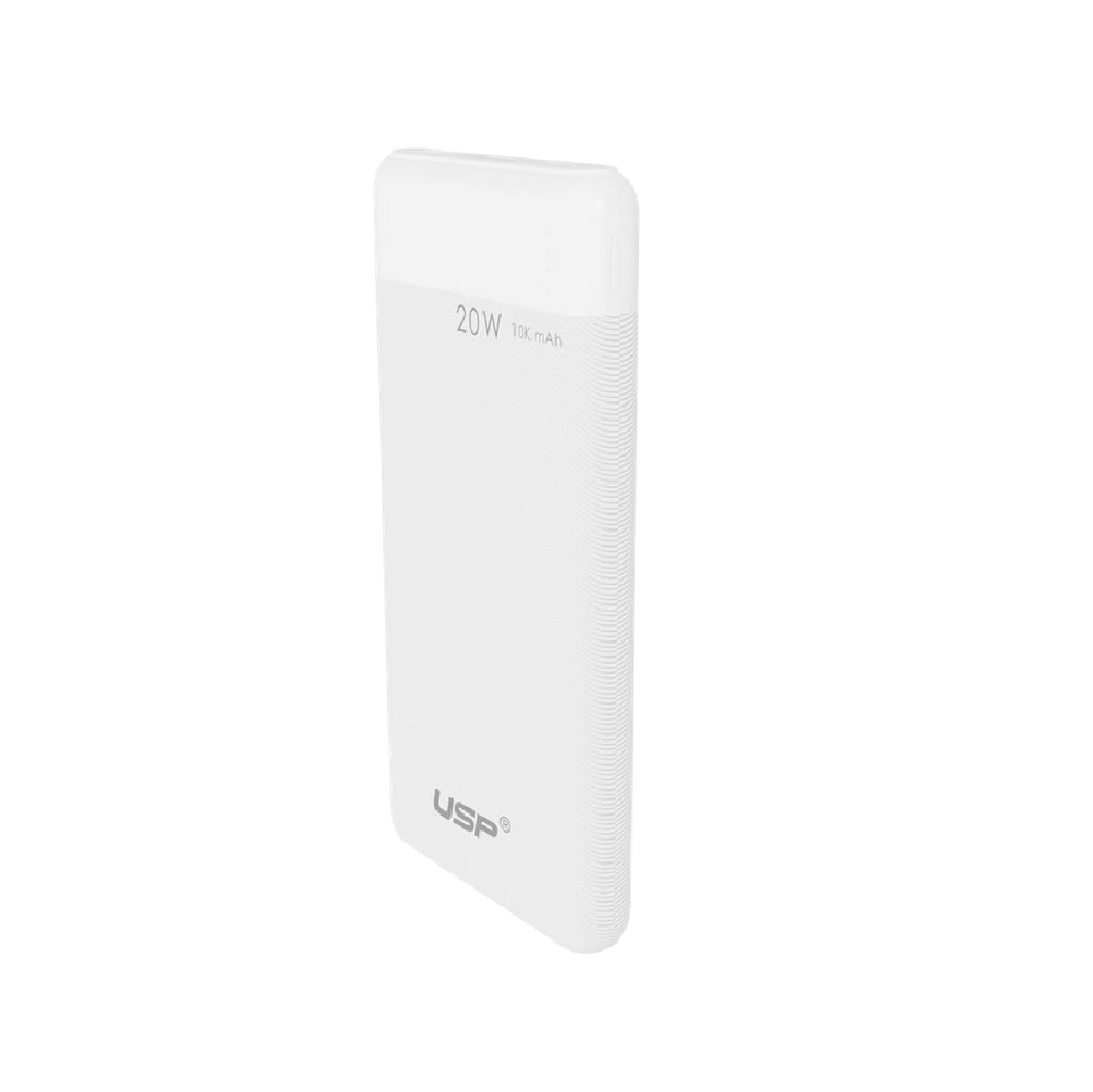 USP 10K mAh Power Bank White - 20W Fast Charge, 1x USB-C, 1x USB-A, Built-in Electricity Indicator Light, Fire-Resistant, 2 Years Warranty - Image 3
