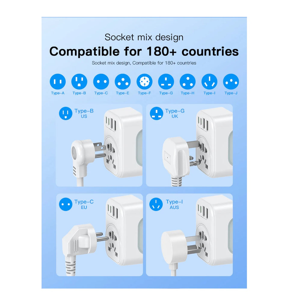 USP Australian Inbound Travel Adapter 2 USB-A + 2 USB-C + AC Socket, Portable device, 4 Universal Sockets, SAA Certification, 5 Years Warranty - Image 2