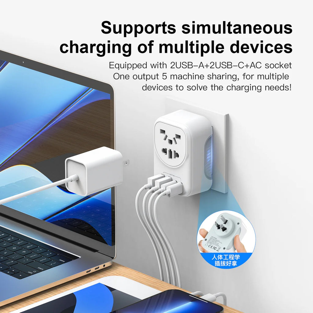 USP Australian Inbound Travel Adapter 2 USB-A + 2 USB-C + AC Socket, Portable device, 4 Universal Sockets, SAA Certification, 5 Years Warranty - Image 4
