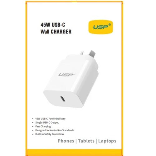 USP 45W GaN Single USB-C PD Power Adapter - White, Compact Design, Smart and Reliable, Built-in Safety Protection, 5 Years Warranty - Image 3
