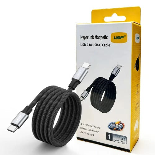 USP Braided HyperLink USB-C to USB-C (1M) Magnetic Cable - Black, Charge & Connect,Digital Display,140W PD, 5 Years Warranty - Image 5