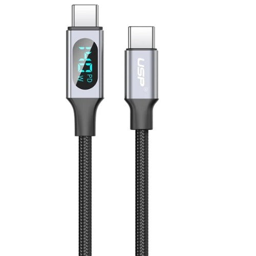 USP Braided HyperLink USB-C to USB-C (1M) Digital Display Cable - Black, Charge & Connect,Digital Display,140W PD, 5 Years Warranty - Image 2