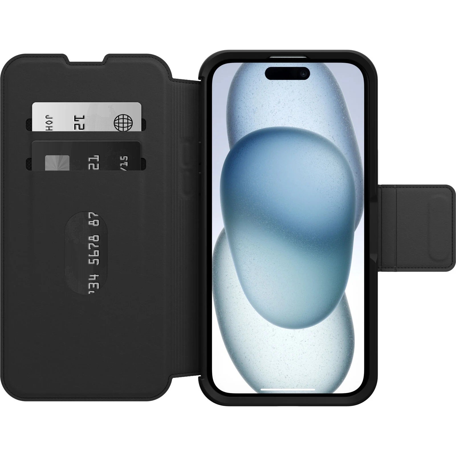 OtterBox Strada MagSafe Apple iPhone 15 Plus (6.7") Case Shadow (Black) - (77-93564), DROP+ 3X Military Standard,Leather Folio Cover,7 Years Warranty - Image 1