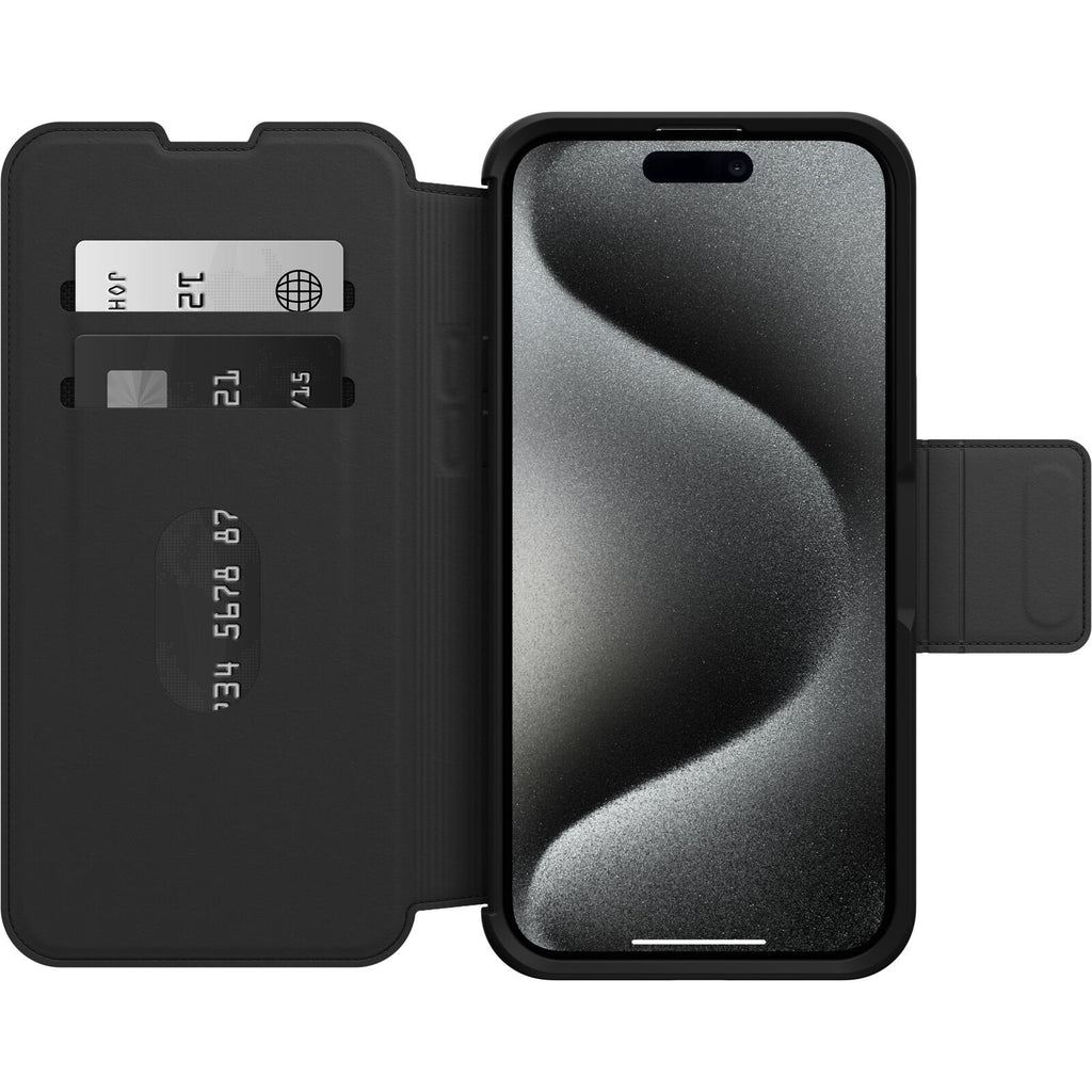 OtterBox Strada MagSafe Apple iPhone 15 Pro Max (6.7") Case Shadow (Black)-(77-93568),DROP+ 3X Military Standard,Leather Folio Cover,7 Years Warranty - Image 1