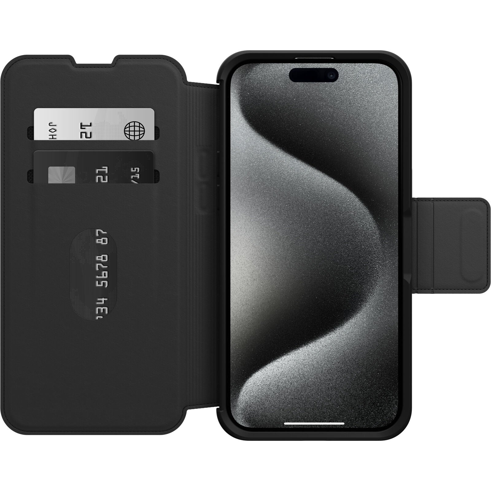 OtterBox Strada MagSafe Apple iPhone 15 Pro Max (6.7") Case Shadow (Black)-(77-93568),DROP+ 3X Military Standard,Leather Folio Cover,7 Years Warranty - Image 1