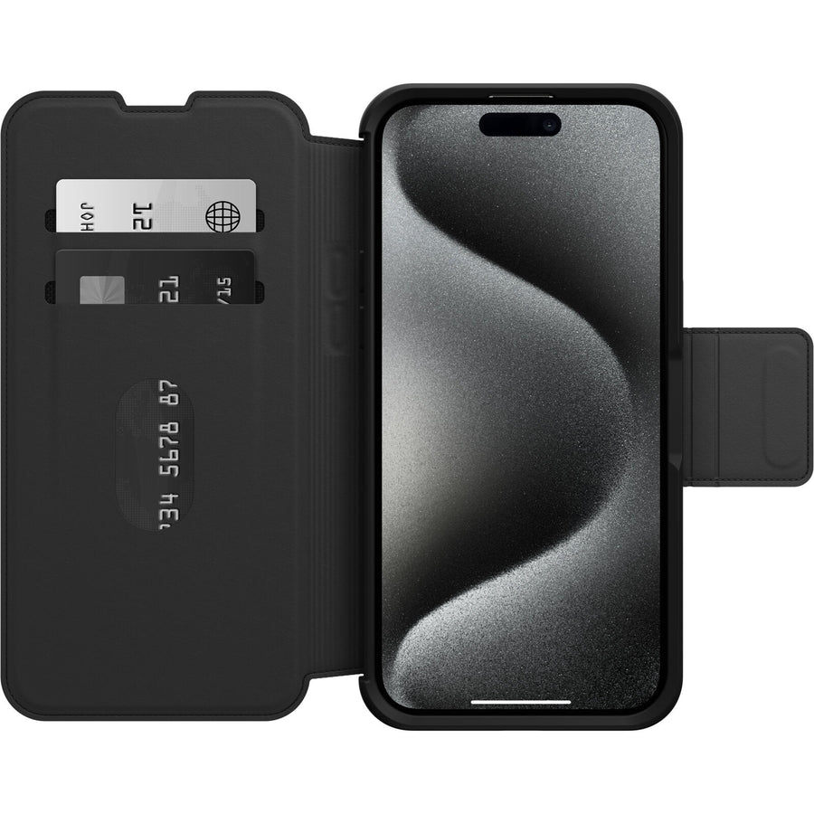OtterBox Strada MagSafe Apple iPhone 15 Pro Max (6.7") Case Shadow (Black)-(77-93568),DROP+ 3X Military Standard,Leather Folio Cover,7 Years Warranty