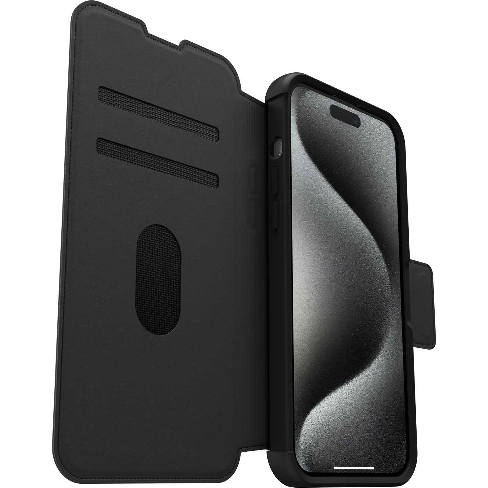 OtterBox Strada MagSafe Apple iPhone 15 Pro Max (6.7") Case Shadow (Black)-(77-93568),DROP+ 3X Military Standard,Leather Folio Cover,7 Years Warranty - Image 2