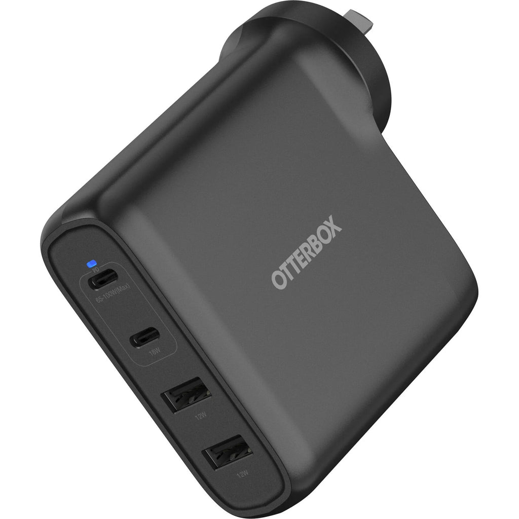 OtterBox 100W Four Port USB-C (Type I) PD Fast GaN Wall Charger - Black (78-81355), Dual USB-C (100W+18W), Dual USB-A (12W), 2 Years Warranty - Image 1