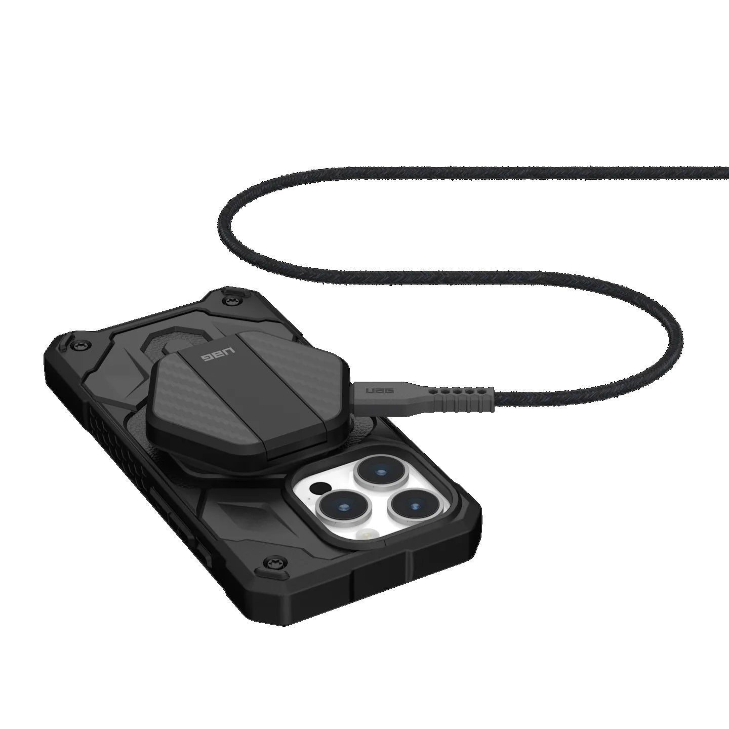 UAG Wireless Charging Pad with Stand - Black/Carbon Fiber(9B4410114042),Up to 15W Of Wireless Power,Detachable 4ft Braided USB-C Cable,1 Year Warranty - Image 3