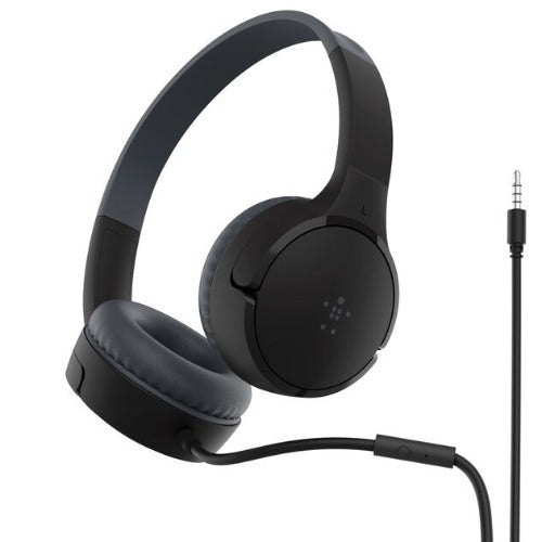 Belkin SoundForm Mini Wired on-Ear Headphones for Kids - Black(AUD004btBK), 85dB Volume Cap, Built-in Microphone, 3.5mm Connector, 2 Years Warranty - Image 1