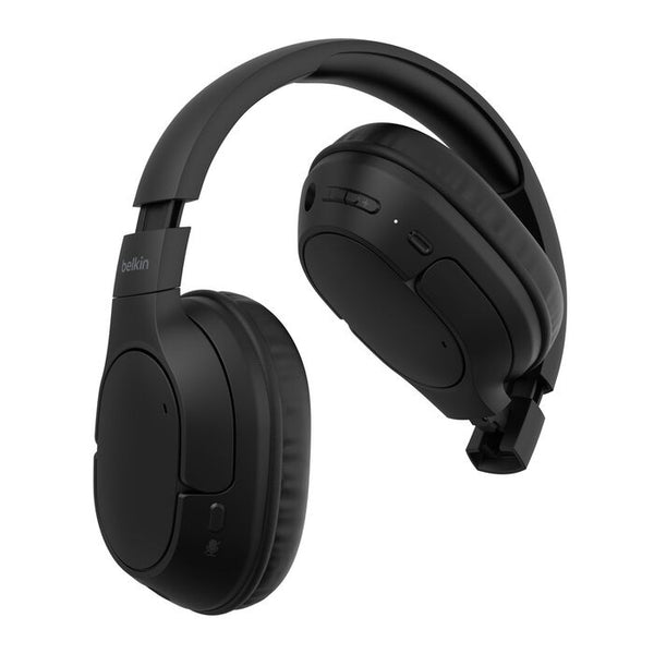 Belkin SoundForm Surround Wireless Over-The-Ear Headphones + USB-C Cable (1.2M) + Audio Cable (3.5mm) (1.2M) - Black (AUD009FQBK), 2 Years Warranty