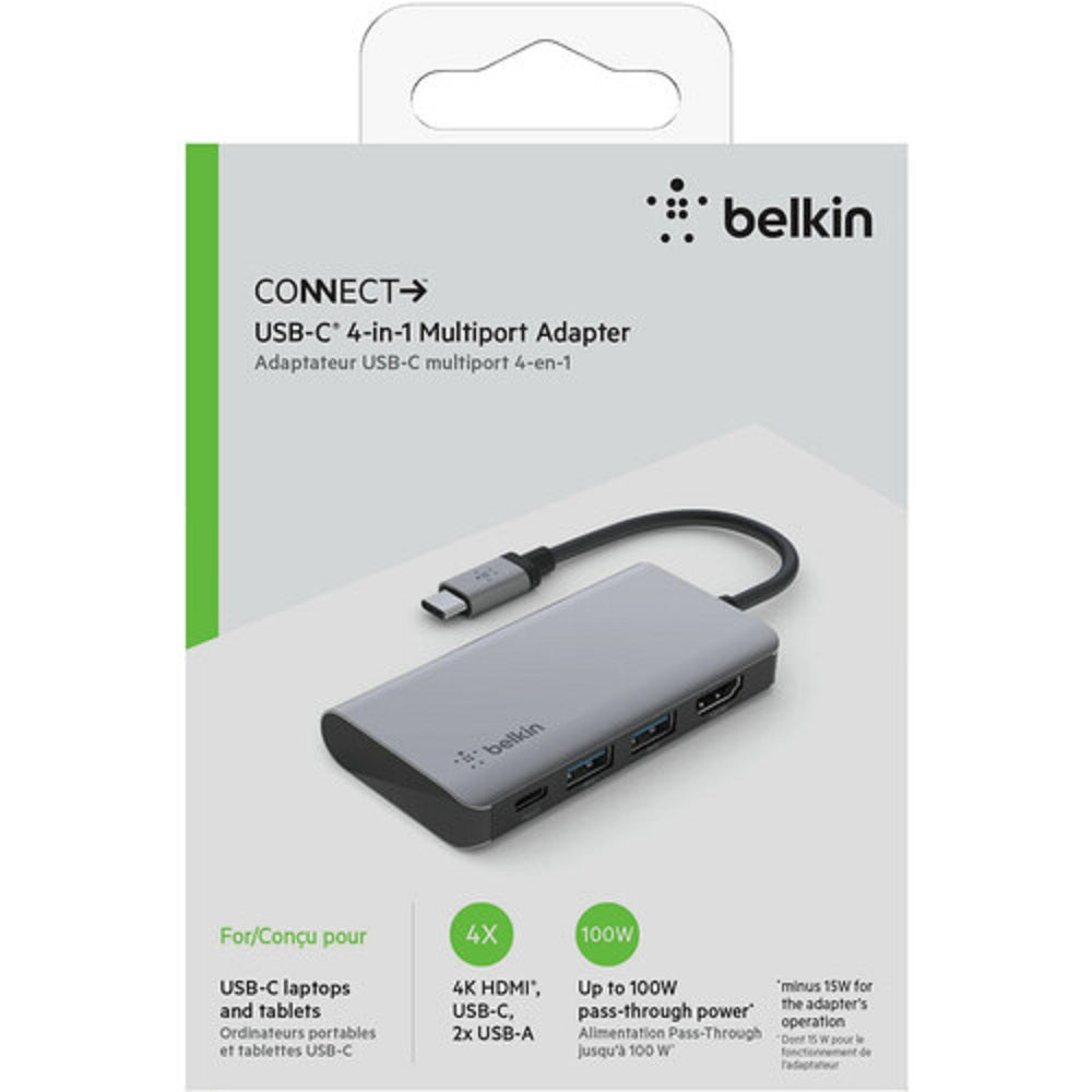 Belkin Connect USB-C 4-in-1 Multiport Adapter + USB-C Cable (13CM) - Space Grey(AVC006btSGY), 100W, 5 Gbps, 2xUSB-A, 1xUSB-C, 1xHDMI, 2 Years Warranty - Image 4