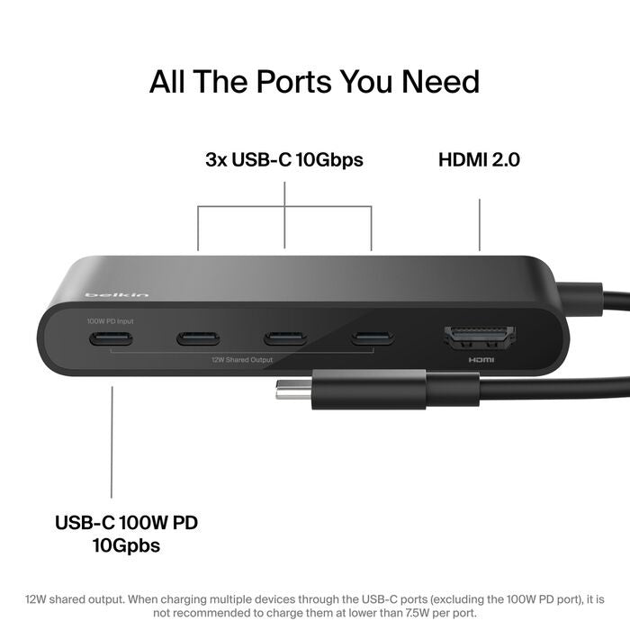 Belkin Connect USB-C to 5-Port USB-C Hub - Black (AVC021fqBK), 100W PD, 10Gbps, 1x 4K HDMI, 4x USB-C, 4K@60Hz, Fire-Resistant, 2 Years Warranty - Image 2