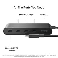 Belkin Connect USB-C to 5-Port USB-C Hub - Black (AVC021fqBK), 100W PD, 10Gbps, 1x 4K HDMI, 4x USB-C, 4K@60Hz, Fire-Resistant, 2 Years Warranty - Image 2