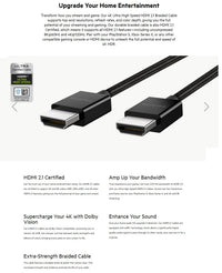 Belkin 8K Ultra High Speed HDMI 2.1 Braided Cable (2M) - Black (AV10176bt2M-BLK), 8k @ 60Hz, 4K @ 120Hz, Dolby Vision, HDR 10, 2 Years Warranty - Image 4