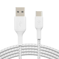 Belkin BoostCharge Braided USB-C to USB-A Cable (1M) - White (CAB002bt1MWH), 3A/15W, 480Mbps, 30K+ Bends, Apple, USB-IF Certified, 2 Years Warranty - Image 1