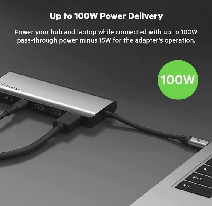 Belkin Connect USB-C 7-in-1 Multiport Hub Adapter - Space Grey (AVC009btSGY), 100W PD, 5 Gbps, 1x 4K HDMI, 2x USB-A, 1x USB-C, 1x SD, 2 Years Warranty - Image 3