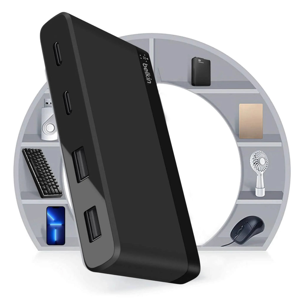 Belkin USB-C 4-Port Mini Hub (USB Type-C) - Black(F4U090btBLK), 5Gbps, 2x USB-C, 2x USB-A, Compact & Travel-Ready, Ultra-Portable,2 Years Warranty - Image 2