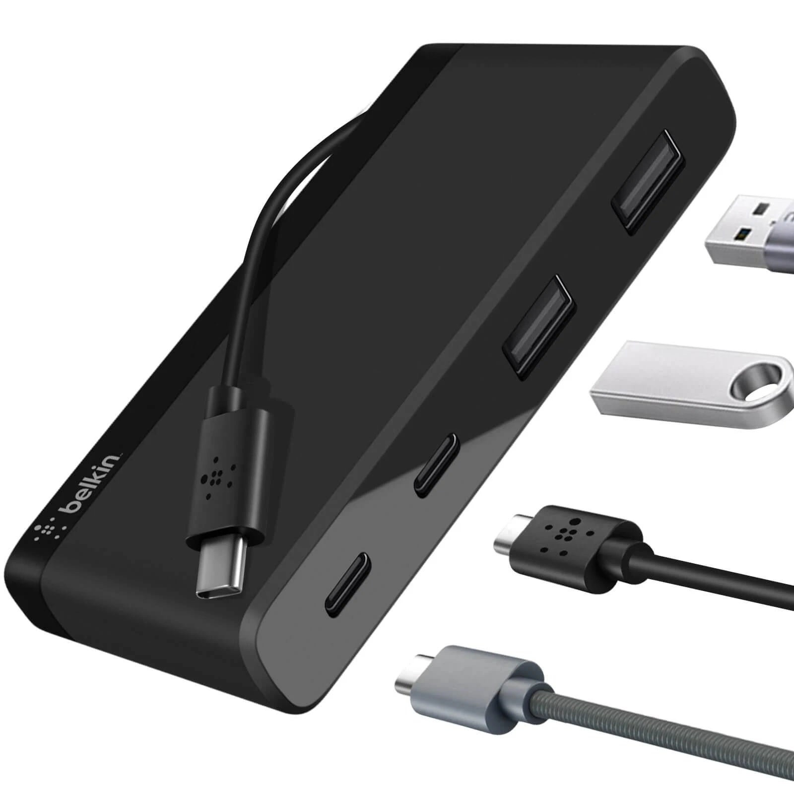 Belkin USB-C 4-Port Mini Hub (USB Type-C) - Black(F4U090btBLK), 5Gbps, 2x USB-C, 2x USB-A, Compact & Travel-Ready, Ultra-Portable,2 Years Warranty - Image 1
