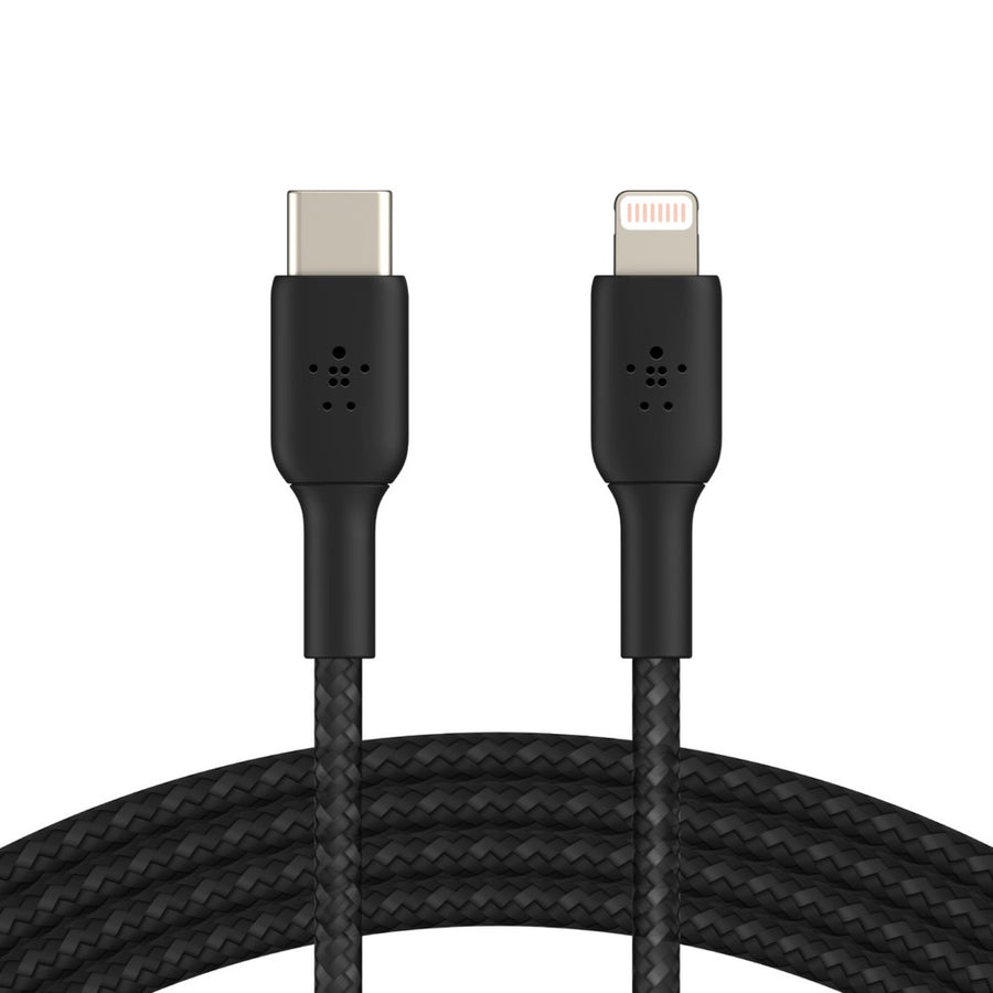 Belkin BoostCharge Braided Lightning to USB-C Cable (2M) - Black (CAA004bt2MBK), 3A/18W, 480Mbps, 30K+ Bends, Apple, MFI-Certified, 2 Years Warranty