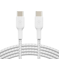 Belkin BoostCharge Braided USB-C to USB-C Cable (1M) - White (CAB004bt1MWH), 3A/60W, 480Mbps, 30K+ Bends, Apple, USB-IF Certified, 2 Years Warranty - Image 1