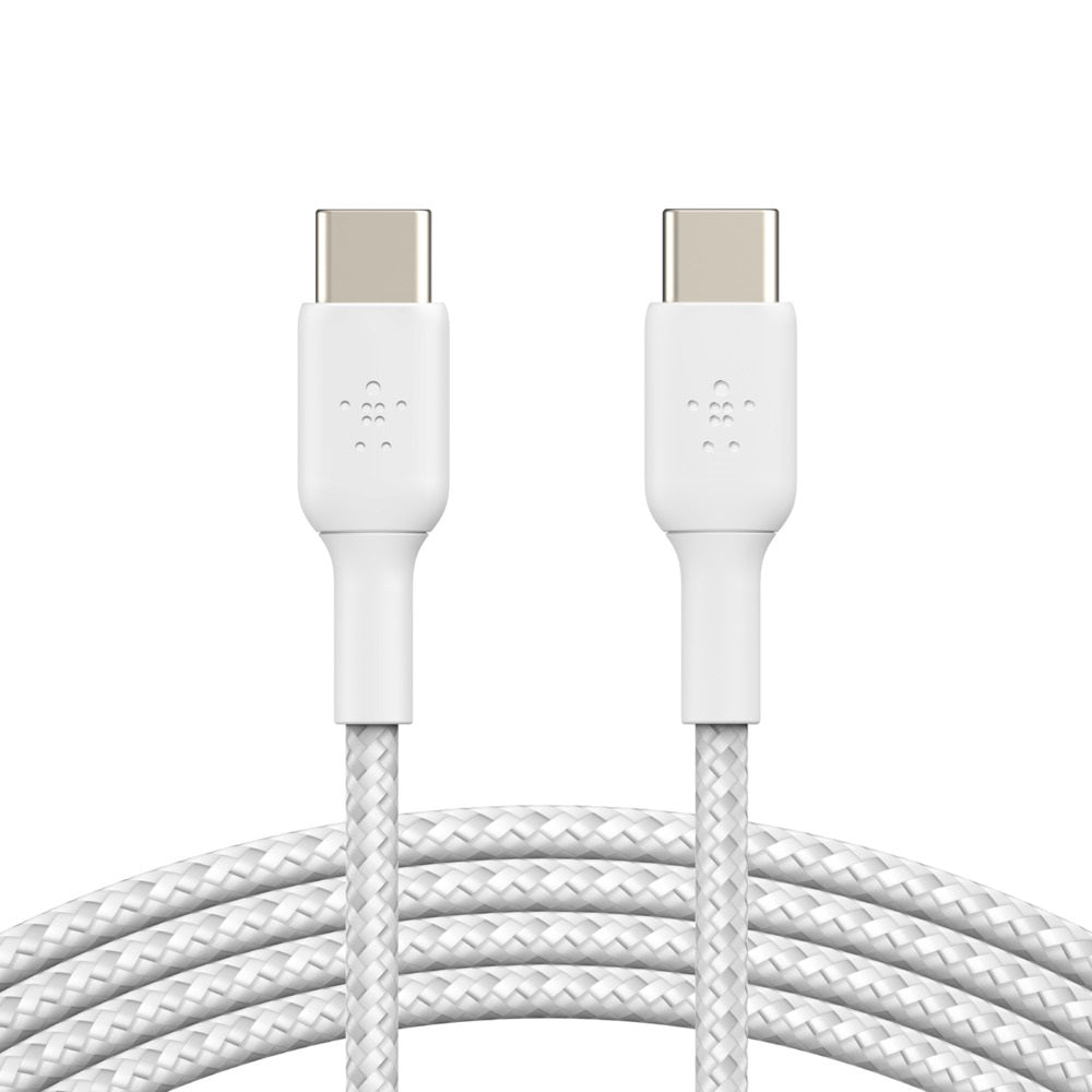 Belkin BoostCharge Braided USB-C to USB-C Cable (1M) - White (CAB004bt1MWH), 3A/60W, 480Mbps, 30K+ Bends, Apple, USB-IF Certified, 2 Years Warranty - Image 1