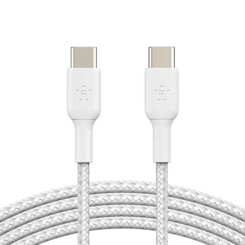Belkin BoostCharge Braided USB-C to USB-C Cable (1M) - White (CAB004bt1MWH), 3A/60W, 480Mbps, 30K+ Bends, Apple, USB-IF Certified, 2 Years Warranty - Image 1