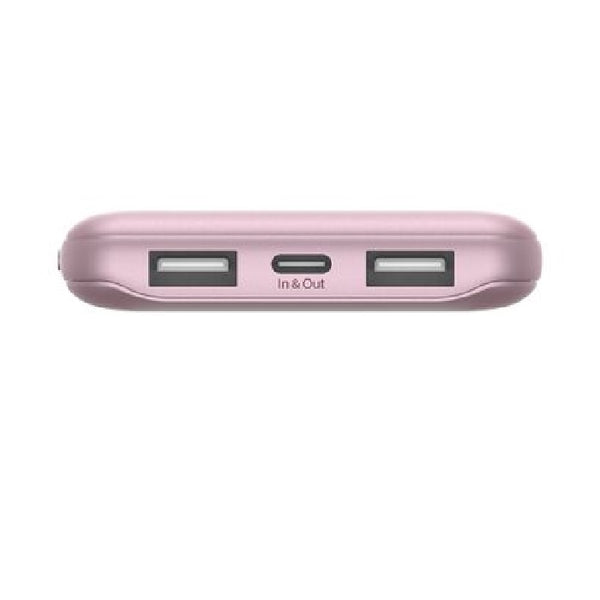 Belkin BoostCharge CCC-Certified 10k mAh Power Bank (Triple-Port) + USB-C to USB-A Cable - Pink (BPB011btPK), 2x USB-A, 1x USB-C, 2 Years Warranty