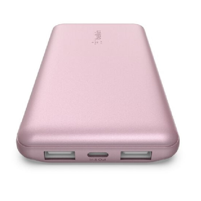 Belkin BoostCharge CCC-Certified 10k mAh Power Bank (Triple-Port) + USB-C to USB-A Cable - Pink (BPB011btPK), 2x USB-A, 1x USB-C, 2 Years Warranty - Image 3