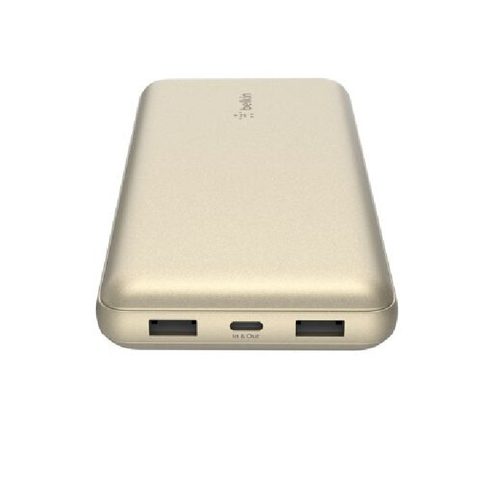 Belkin BoostCharge CCC-Certified 20k mAh Power Bank (Triple-Port) + USB-C  to USB-A Cable - Gold (BPB012btGD), 2x USB-A, 1x USB-C, 2 Years Warranty - Image 3
