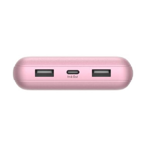 Belkin BoostCharge Power Bank 20K (Triple-Port) - Pink (BPB012btPK), 2xUSB-A, 1xUSB-C + USB-C to USB-A Cable, LED Light Indicater, 2 Years Warranty