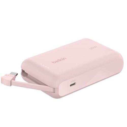 Belkin BoostCharge 10K Power Bank with Integrated USB-C Cable (5.7 cm)  - Pink(BPB021fqPK), 2xUSB-C(20W), $2500 CEW, 2 Years Warranty - Image 1