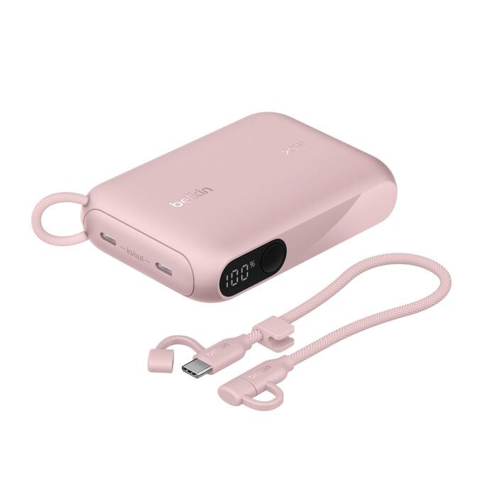 Belkin BoostCharge 10K mAh Power Bank with Display w/ Integrated  USB-C Cable 60W(15cm)- Pink(BPB027fqPK),2xUSB-C(20W), $2500 CEW, 2 Years Warranty - Image 5