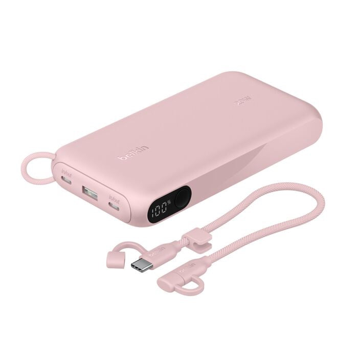 Belkin BoostCharge 20K mAh Power Bank with Display + USB-C to USB-C Cable 60W (15CM) - Pink (BPB028fqPK), 20W, 2x USB-C, 1x USB-A, 2 Years Warranty - Image 1