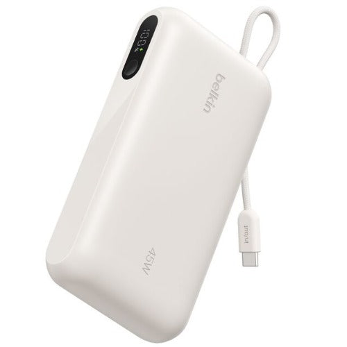 Belkin UltraCharge 20K mAh Power Bank & Display w/ Integrated USB-C Cable(20cm)-Sand(BPB030fqSA),2xUSB-C(45W),1xUSB-A(18W),$2500 CEW,2 Years Warranty - Image 1