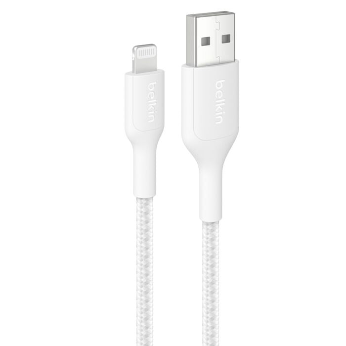 Belkin BoostCharge Pro Braided Lightning to USB-A Cable (1M) - White (CAA020FQ1MWH), 2.4A/15W, 480Mbps, 350K Bends, MFI-Certified, 2 Years Warranty - Image 1