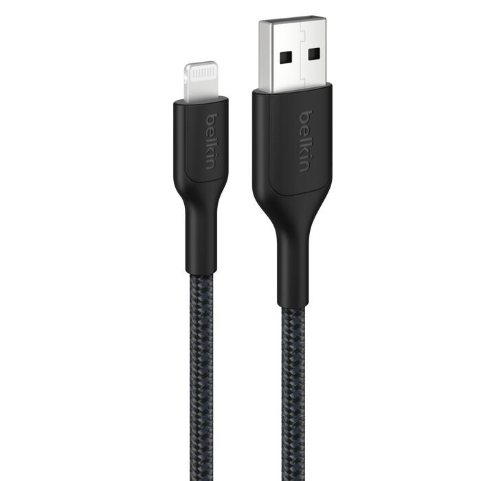Belkin BoostCharge Pro Braided Lightning to USB-A Cable (2M) - Black (CAA020FQ2MBK), 2.4A/15W, 480Mbps, 350K Bends, MFI-Certified, 2 Years Warranty - Image 1