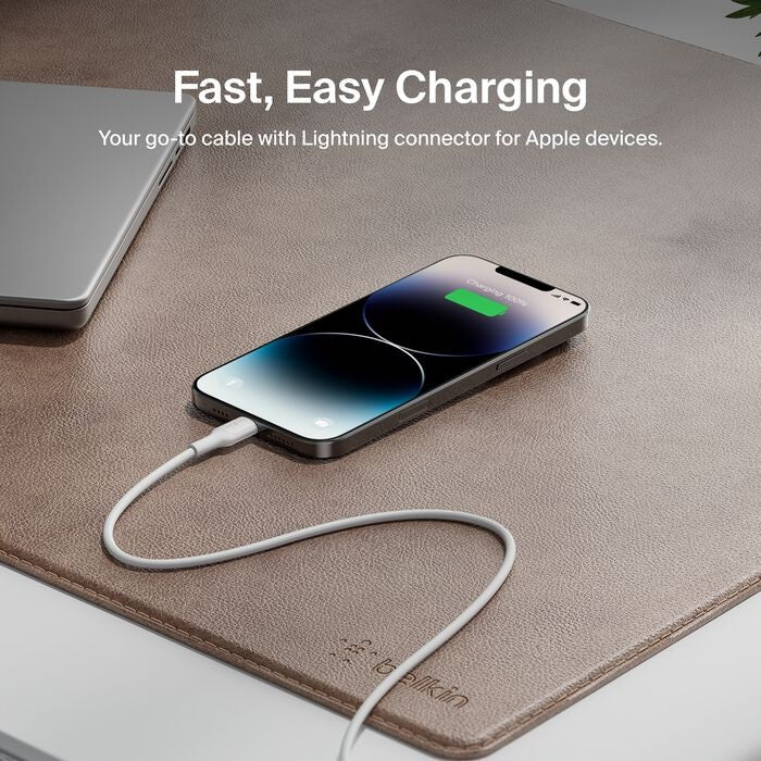 Belkin BoostCharge Lightning to USB-C Cable (1M) - White (CAA021FQ1MWH), 3A/15W, 480Mbps, 300K+ Bends, Apple iPhone, MFI-Certified, 2 Years Warranty - Image 4