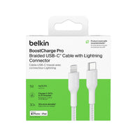 Belkin BoostCharge Pro Braided Lightning to USB-C Cable (1M) - White (CAA022FQ1MWH),3A/15W, 480Mbps,350K+ Bends,Apple, MFI-Certified, 2 Years Warranty - Image 3