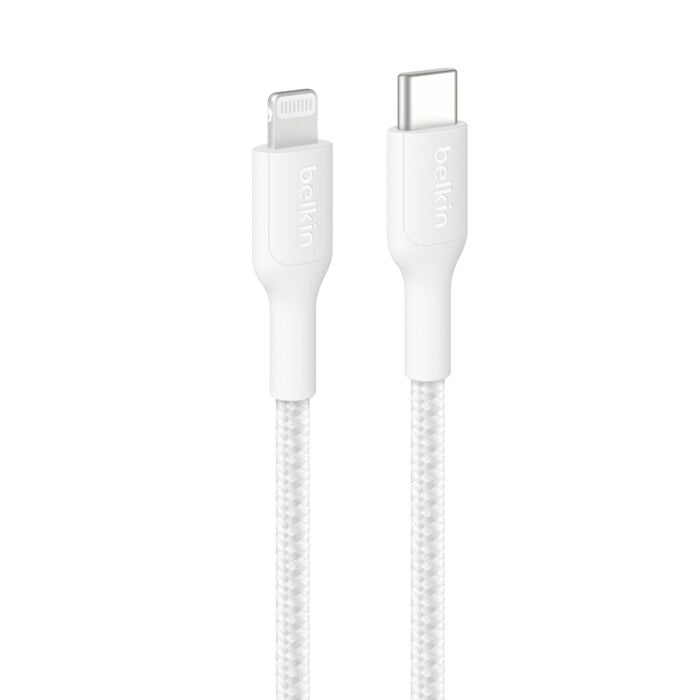 Belkin BoostCharge Pro Braided Lightning to USB-C Cable (2M) - White (CAA022fq2MWH), 3A/15W, 480Mbps,350K+ Bends,Apple, MFI-Certified,2 Years Warranty - Image 2